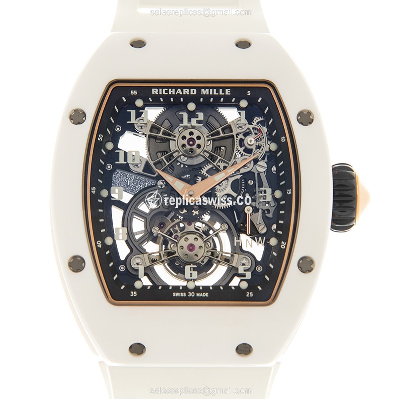 Richard Mille RM17-01 Replica - Manual - 18kt Rose Gold - Blue Dial - White Rubber Strap
